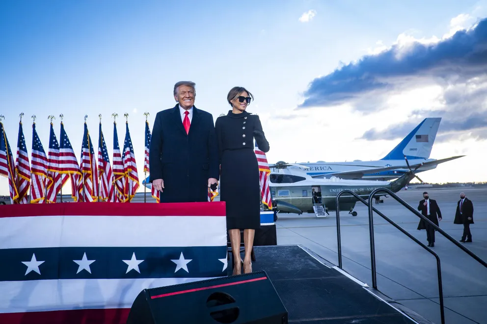 Donald and Melania Trump at Joint Base Andrews on January 20, 2021, in Maryland. | Source: Getty Images