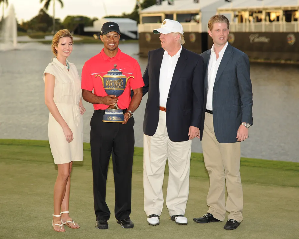 Tiger Woods with Ivanka, Donald, and Eric Trump at the Trump Doral Golf Resort & Spa in Doral, Florida on March 10, 2013. | Source: Getty Images